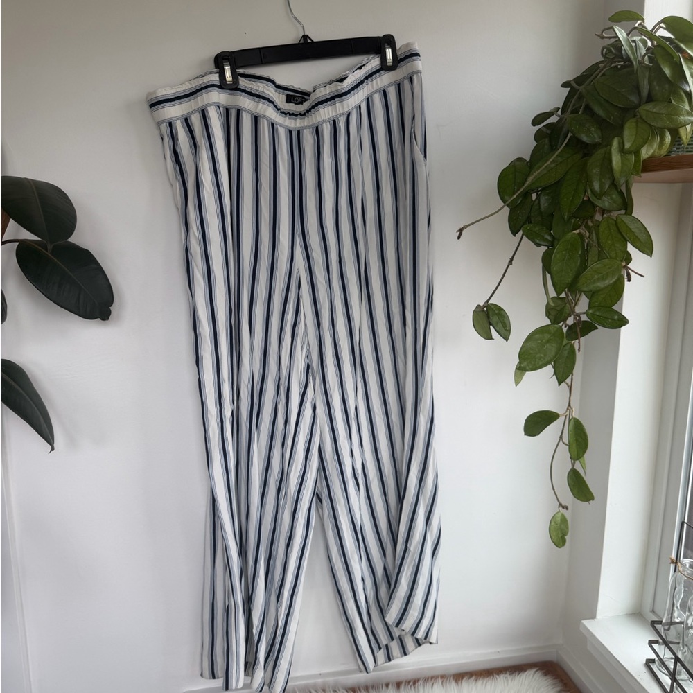 LOFT Navy and White Striped Trousers